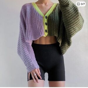 Urban Outfitters Two-Tone Cardigan in Green and Purple